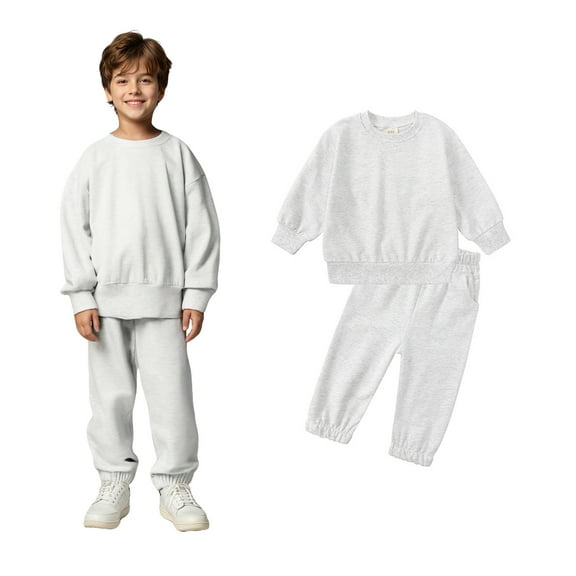 Girls Sweat Set Long Sleeve Solid Crewneck Grey Casual Sweatsuits Pullover and Active Jogger Pants 2 Pcs Winter Clothes Boys Outfits Size 2-3 Years Boys Girls Fashion