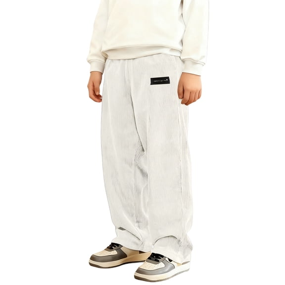 Girls SweatPants,Boys Corduroy Classic Straight Leg Casual Trousers Soft Comfortable Playwear,Girls Uniform Pants,White,9-10 Years