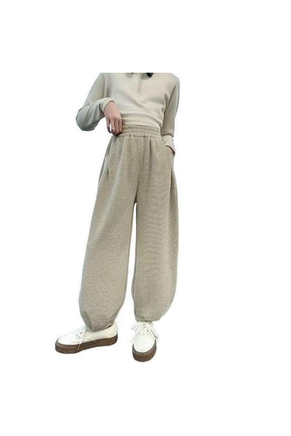 Girls SweatPants,Girls Casual Loose Fit Elastic Waist Fashionable Long for Play,Sweatpants For Boys,Beige,9-10 Years