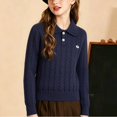 thumbnail image 1 of Girls Sweater Cable Knit Peter Pan Collar Button Placket Soft Lightweight Long Sleeve Jumpers (Navy), 1 of 6