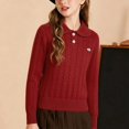 thumbnail image 1 of Girls Sweater Cable Knit Peter Pan Collar Button Placket Soft Lightweight Long Sleeve Jumpers (Red), 1 of 6