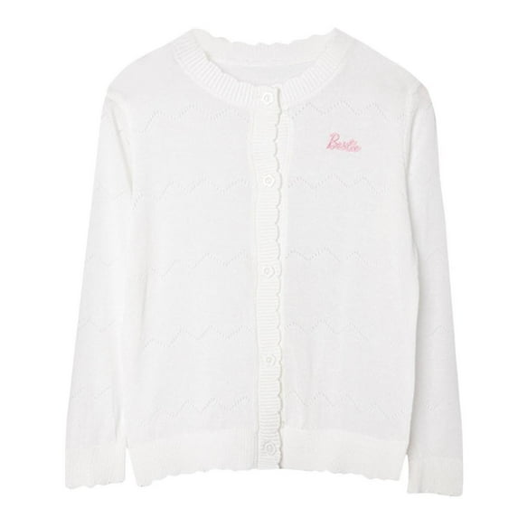 Girls Sweater Cardigan Button Down Comfy Cotton Knit Sweaters Long Sleeve Cute Fall Winter Clothes (9 Years, White 01)