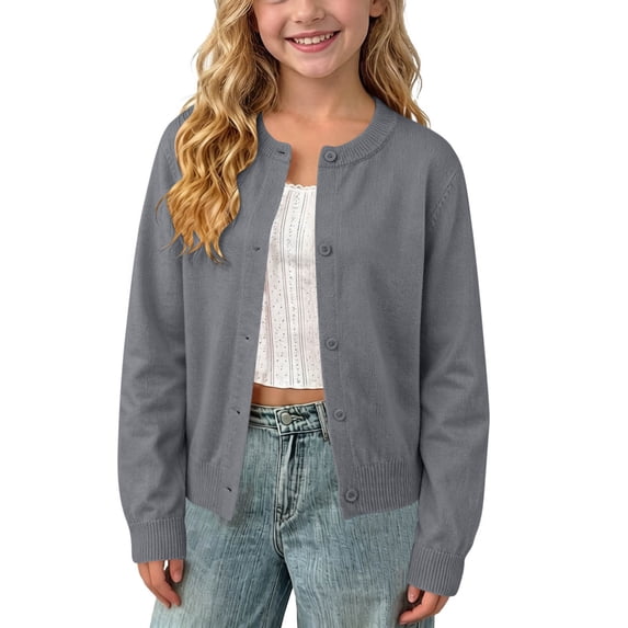 Girls Sweater Cardigans Toddlers Kids Long Sleeve Knit Soft Cotton Button Up Jacket School Uniform, Dark Gray 1 Years