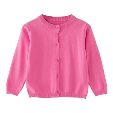 Girls Sweater Dress Juniors Sweaters Girls Knit Cardigan Sweater Button Down Long Sleeve Kids School Uniform Fall Jacket Hot Pink 12-18 Months