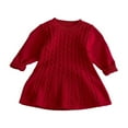 thumbnail image 1 of Girls Sweater Dresses Long Sleeve 6M-6Y Toddlers Kids Casual Solid Color Crochet Knitted Crewneck Loose Pullover Soft Warm Peplum Mini Dress, 1 of 2
