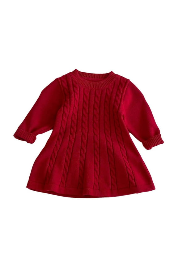Girls Sweater Dresses Long Sleeve 6M-6Y Toddlers Kids Casual Solid Color Crochet Knitted Crewneck Loose Pullover Soft Warm Peplum Mini Dress