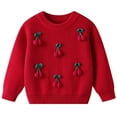 thumbnail image 1 of Girls Sweater Girls Fall Winter Hand Embroidered Floral Knit Sweater Crew Neck Long Sleeve Soft Pullover Top for Toddler Baby Wear Birthday Celebration Toddler Sweater Boy Red 3 Years-4 Years, 1 of 6