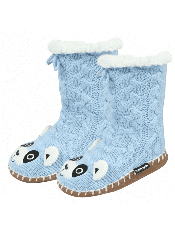 Girls Socks, Sweater Knit Slipper Kids Crew Socks for Girls with Soft Sole, Blue, M/L