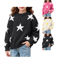 thumbnail image 1 of Girls Sweater Nelozsy Girls Crew Neck Star Knit Sweater Long Sleeve Loose Casual Pullover Black 10-12 Years, 1 of 8