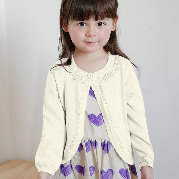 Girls Sweater Open Front Shrug Cardigan Kids Children Knit Long Sleeve Open Front Button Cover Up Cropped Tops for Girls for Toddlers & Kids