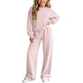 thumbnail image 1 of Girls Sweater Sets 2 Piece Oversized Sweaters Wide Leg Pants Embroidered Knitwear Fall Winter Clothes Pink, Size 9-10 Y, 1 of 5