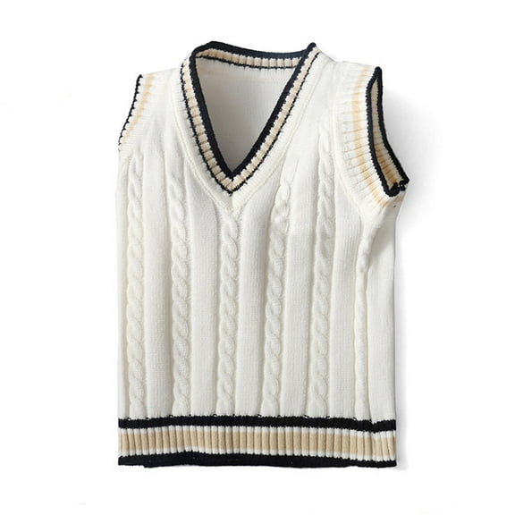 Sweater Vest Kids Comfort Knitted V Neck Sleeveless White Pullover Top Uniform Vest Warm Fall Winter Clothes Sweater for Boys 2-3 Years