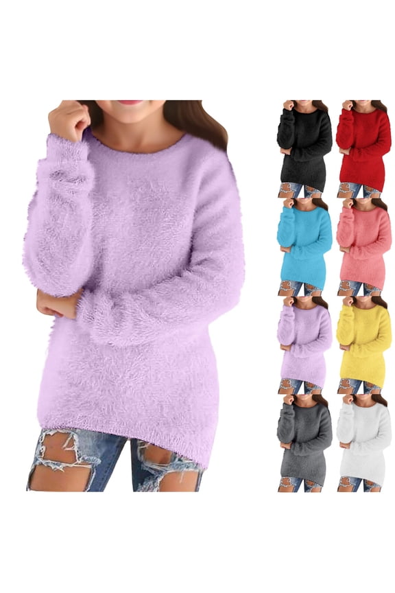 Girls Sweaters 2025 Fall Fashion Casual Lightweight Long Sleeve Cozy Pullovers Loose Fluffy Fuzzy Jumper Sweater Uniform Sweater For Girls