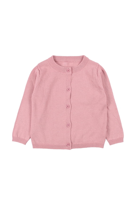 Girls Sweaters Cardi-Style Knit Cardigan for Kids Long Sleeve Crew Neck Button Front Easy Dress-Up