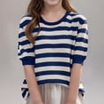 thumbnail image 1 of Girls Sweaters Cotton Striped Knit Sweater Long Sleeve Crew Neck Kids Pullover Sweater for Girl Navy XL, 1 of 3