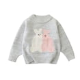 thumbnail image 1 of Girls Sweaters Fall Cute Rabbit Long Sleeve Sweater Crewneck Winter Ribbed Knit Pullover Gray, 3 Y, 1 of 7