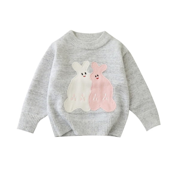Girls Sweaters Fall Cute Rabbit Long Sleeve Sweater Crewneck Winter Ribbed Knit Pullover Gray, 3 Y