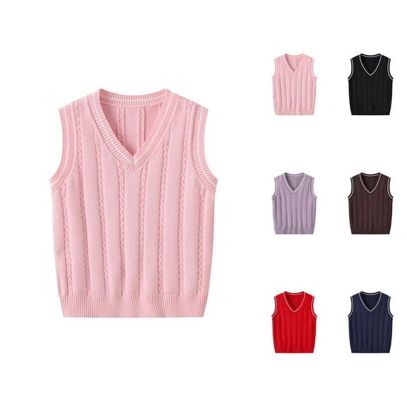 Girls Sweaters Fall Outfits for Girls Toddler Boys Girls V Neck Vest Sweater Sleeveless Warm Knitted Pullover Knitwear Tops