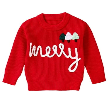 Girls Sweaters Kids Casual Bell Sleeve Knit Pullover Jumper Tops (Watermelon Red, 0-6 Months)
