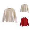 thumbnail image 1 of Girls Sweaters Kids Clothes Winter Thick Sweater Bulky Yarn Flower Loose Children's Sweater, 1 of 7