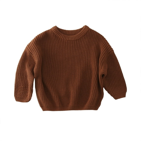 Girls Sweaters - Kids Crewneck Sweater Fall Winter Knit Top Ribbed Pullover for School Wear & Weekend Activities - Fall SweatersColor:Brown,Size:4-5 Years