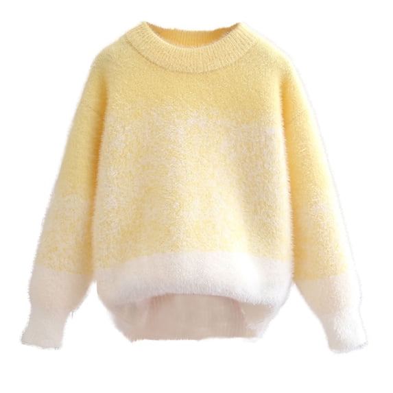 Girls Sweaters Kids Fall Winter Furry Cable Knit Sweater Crewneck Warm Pullovers Fluffy Fuzzy Gradient Sweater Tops