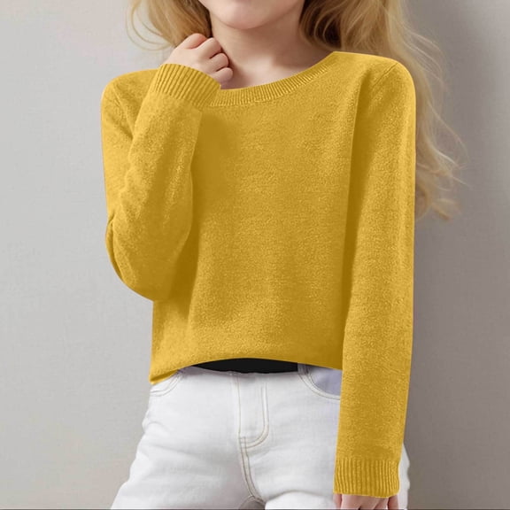 Girls Sweaters Long Sleeve Crewneck Pullover Tops Solid Comfy Pullovers Casual Loose Fit Tops Knit Sweater Ginger 150