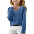 thumbnail image 1 of Girls Sweaters V Neck Knit Pullover Long Sleeve Soft Warm Cozy Casual Autumn Winter Tops for Kids 6-15 Years, 1 of 6