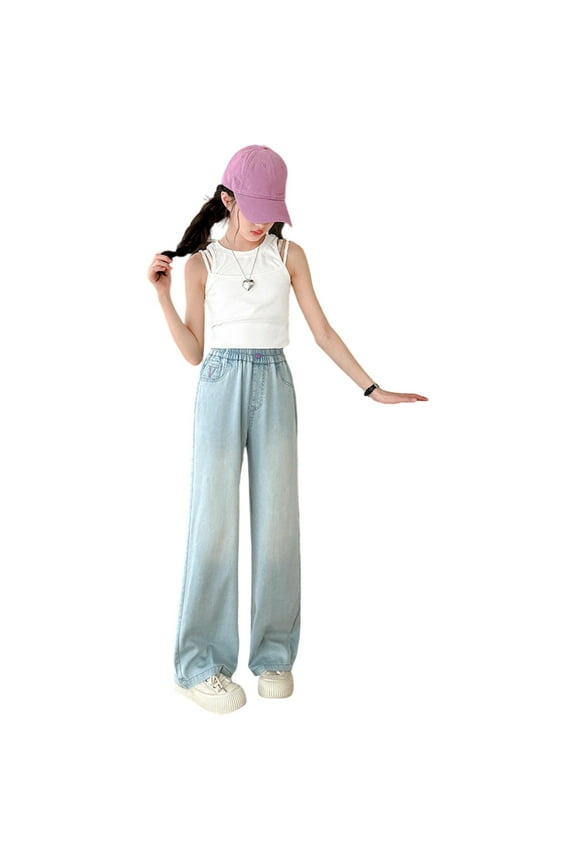 Girls Sweatpant Jeans Denim Sweat Pants Like Jeans Baggy Wide Leg Stretch Pants Jeggings For Daily Wear Age 5 14