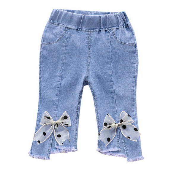 Girls Sweatpants,Baby Girls Denim Pants Capri Style Soft Elastic Waist Jeans Comfort Fit,Girls Pants,White,12-18 Months