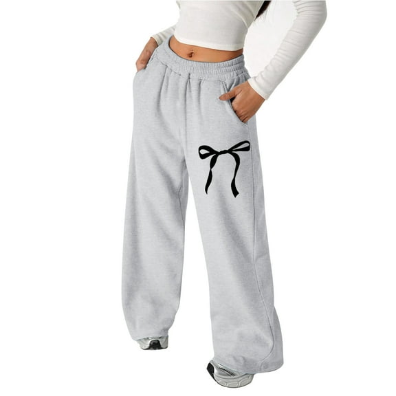 Girl's Bowknot Baggy Sweatpants Lightweight Straight Leg Athletic Pants with Pockets