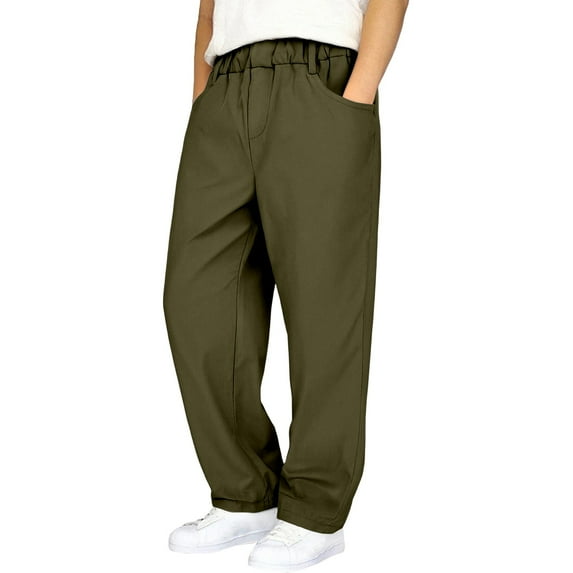 Girls Sweatpants,Boys Cargo Pants With Multiple Pockets Straight Leg Casual Outdoor School Trousers Elastic Waist Comfortable,Girls Pants,Army Green,13-14 Years