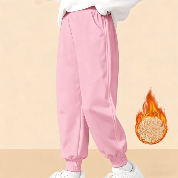 Girls Sweatpants,Boys Winter Jogger Pants Thermal Lined Comfort Fit Elastic Waistband Ankle Soft Blend Casual Sportswear,Girls Pants,Pink,13-14 Years