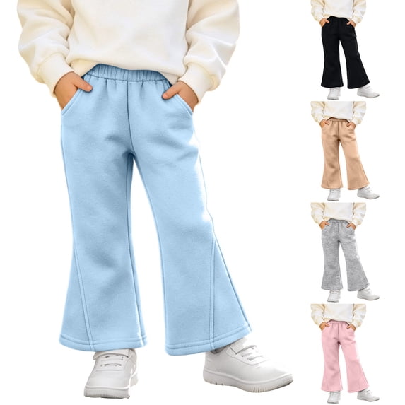 Girls Sweatpants Casual Kids 12Months-11Years Comfortable Warm Solid Color Elastic Waist Trousers Outdoor Sports Pants with Pockets Outerwear Girls Clothes