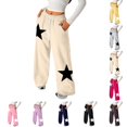 thumbnail image 1 of Girls Sweatpants Elastic Waist Drawstring Baggy Pants Girls Star Print Pants with Pockets Pants Girls Size 4-14 Years, 1 of 5