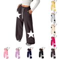 thumbnail image 1 of Girls Sweatpants Elastic Waist Drawstring Girls Baggy Pants Star Print Pants with Pockets Summer Pants for Girls Size 4-14 Years, 1 of 5