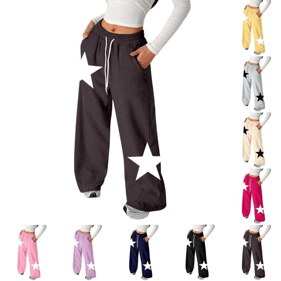 Girls Sweatpants Elastic Waist Drawstring Girls Baggy Pants Star Print Pants with Pockets Summer Pants for Girls Size 4-14 Years