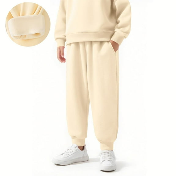 Girls' Sweatpants Elastic Waist Sports Pocket Pants Solid Color Leg Binding Pants Warm Sweatpants 3-13Y