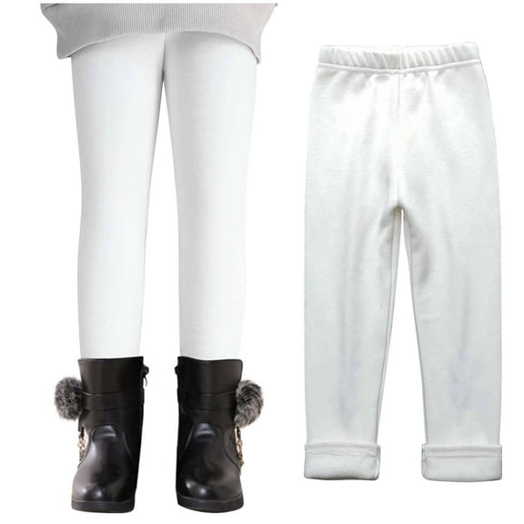 Girls Sweatpants Fall Winter Fleece Lined Leggings Kids Girls Thick Warm Stretchy Tights Pants for Casual White 3-4Y