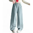 thumbnail image 1 of Girls Sweatpants,Fashion Cute Personality Lined Pants Elastic Waist Wide Leg Jeans Casual Demin Pants With Pockets,Sweat Pants,Blue,4-5 Years, 1 of 5