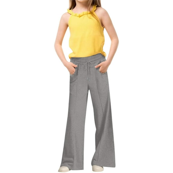 Girls Sweatpants Fashion Open Bottom Athletic Pantss With Drawstring Summer Running Pants With Pocket Grey
