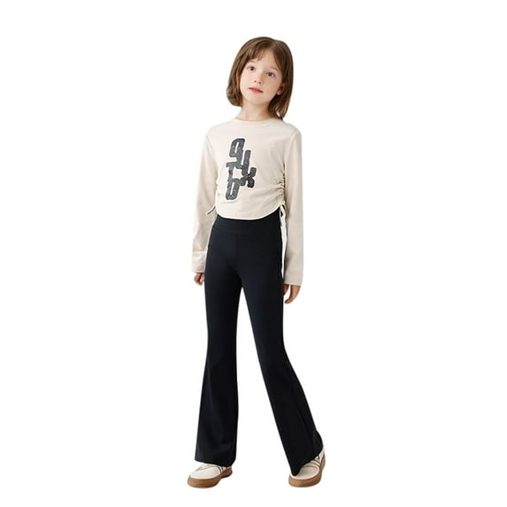 Girls Sweatpants Flare Leggings Yoga Pants Cute Kids Soft Full Length Comfy Leggings Pants Pants Girls Black 5 Years-6 Years