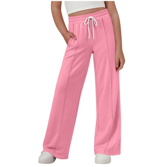 Girls Sweatpants Front Seam Drawstring High Waist Wide Leg Sweat Pants Baggy Causal Kids 4-15Y