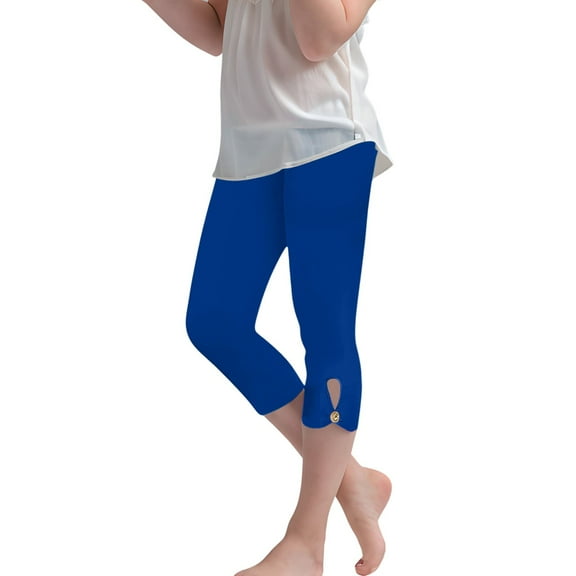 Girls Sweatpants,Girl's High Waisted Leggings Stretch Comfortable Button Detail Casual Tights With Pure Color,Boys Sweat Pants,Blue,120