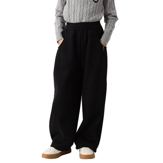 Girls Sweatpants,Girls Winter Casual Trousers Pure Color Slim Fit Wide Leg Loose Outerwear Sporty Bottoms For Big Kids And Toddlers,Girls Pants,Black,11-12 Years
