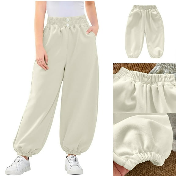Sweatpants Kids Athletic Pants with Pockets Adjustable Drawstring Basic White Pants for Boys Joggers Size 7-8 Years