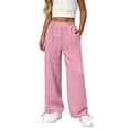 thumbnail image 1 of Girls Sweatpants Kids Drawstring Hem Oversized Pants Teen Girls Wide Leg Baggy Pants Pockets Classic Elastic Waist Trousers, 1 of 7