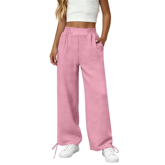 Girls Sweatpants Kids Drawstring Hem Oversized Pants Teen Girls Wide Leg Baggy Pants Pockets Classic Elastic Waist Trousers