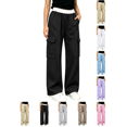 thumbnail image 1 of Girls Sweatpants Nelozsy Kids Contrast Elastic Waist Cargo Pants Multi Pocket Loose Wide Leg Casual Sweat Trousers Black 14-15 Years, 1 of 9