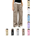 thumbnail image 1 of Girls Sweatpants Nelozsy Kids Contrast Elastic Waist Cargo Pants Multi Pocket Loose Wide Leg Casual Sweat Trousers Khaki 11-12 Years, 1 of 9